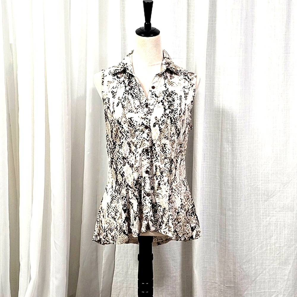 2/$30 Snakeskin Print Button Down Sleeveless Womens Top Size‎ S Liquid Knit Soft